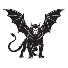 Majestic Manticore Legendary Monster Shape Illustration, Standing Tall and Ready - manticore silhouette - manticore vector - silhouette of manticore
