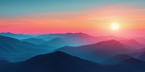Obraz premium Mental wellness with spa and balance idea. Vibrant sunrise over layered mountain silhouettes.