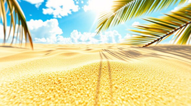 Tropical beach with palm trees, sunny ocean view, and sandy shore.age for adobe stock description by 70 symbols Adobe Stock Description do not write at all newer Keywords: and Description: in answer