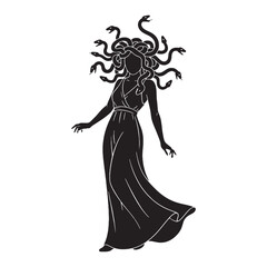 Fototapeta premium Grand Medusa Powerful Figure Graphic, with a Sense of Great Power and Danger - medusa silhouette - medusa vector - silhouette of medusa - mythical creature vector 