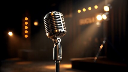 Vintage microphone stage background for music and performance