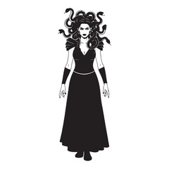 Classic Frightening Medusa Snake-Headed Monster Depiction Graphic, with Her Powerful Stare - medusa silhouette - medusa vector - silhouette of medusa - Medusa illustration - mythical creature silhouet