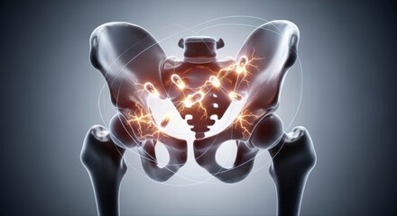Human pelvis and hip bone pain with cracks and inflammation concept