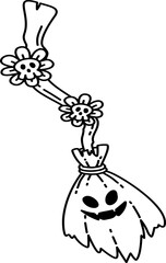 Hand drawn Halloween Groovy Witch Broom Ghost  Cartoon Outline