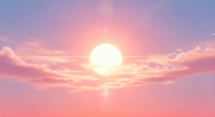 Soft diffused sun in a pastel pink and orange gradient sky with calm clouds