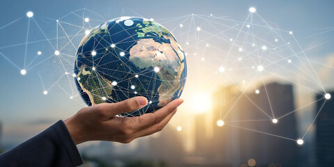 Hand Holding a Globe with a Network Connecting Data for Innovative Solutions