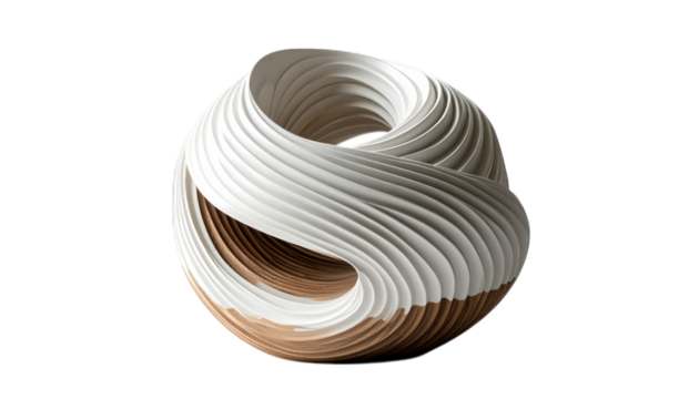 Abstract white and tan sculpture isolated on transparent background