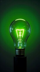 Glowing Green Light Bulb on a Dark Background, 4k