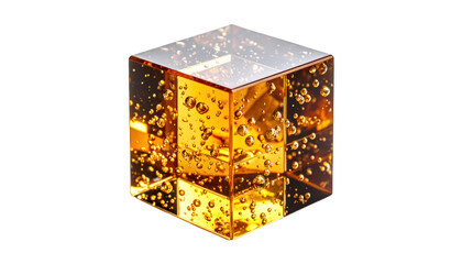 Obraz premium Amber glass cube with bubbles isolated on transparent background