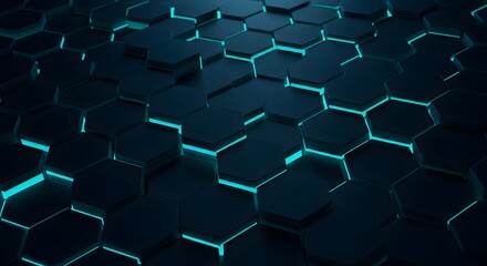 Fototapeta premium Abstract Dark Hexagonal Grid with Teal Lighting