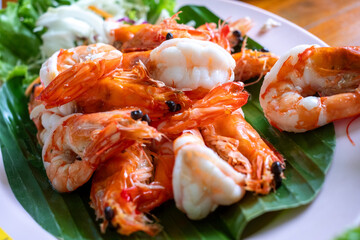 Grilled Shrimps on Banana Leaf Platter