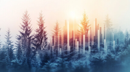 Abstract Urban Growth Concept Blending Forest and City Bar Elements