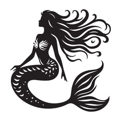 Mysterious Siren Keeper of the Reefs Silhouette with Hidden Depths and Silent Watch - siren silhouette - siren vector - silhouette of siren - Siren illustration
