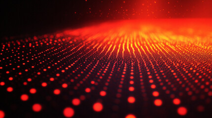 Abstract Red Glowing Particle Field in Futuristic Grid