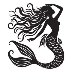 Shadowy Powerful Siren Sea Caller Graphic with Dramatic Lighting and Haunting Melody - siren silhouette - siren vector - silhouette of siren
