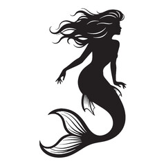 Darkened Siren Coastal Spirit Depiction Outline with Rocky Shoreline and Mysterious Aura - siren silhouette - siren vector - silhouette of siren

