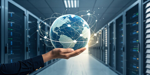 Hand Holding Hosting Platform Globe for Digital Solutions