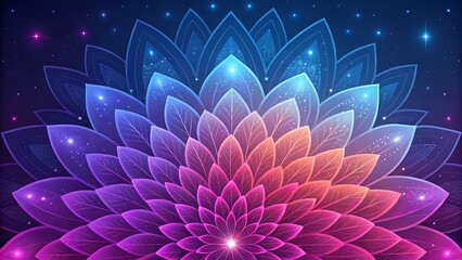 Colorful floral mandala design with glowing cosmic elements