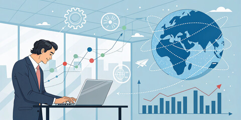 Businessman Using Laptop and Analyzing Data for Machine Learning Solutions
