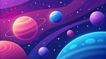 Colorful cartoon planets in space galaxy background vector