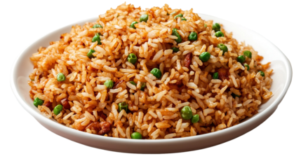 Delicious Plate of Fried Rice with Egg, Chicken and Vegetables Isolated on a Transparent Background