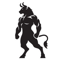 Iconic Minotaur Legendary Hybrid Concept Graphic with Weathered Skin and Powerful Shoulders - minotaur silhouette - minotaur vector - silhouette of minotaur
