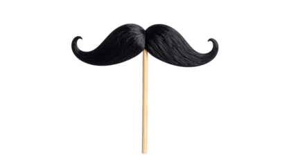Black mustache prop on stick isolated on transparent background