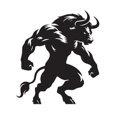 Striking Vector Minotaur Labyrinth Dweller Concept Image with Solid Stance and Rugged Texture - minotaur silhouette - minotaur vector - silhouette of minotaur
