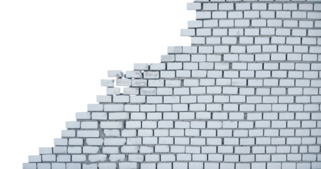 Torn White Brick Wall with Geometric Contrast