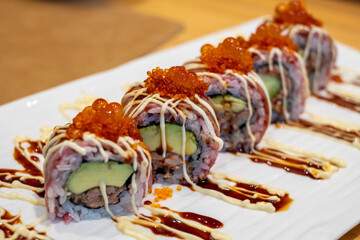 Gourmet Sushi Rolls with Fish Roe Topping