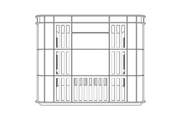 Detailed Wireframe Line Drawing of Plastic Carrying Crate - Monochrome Technical Illustration for Warehouse Storage and Transport Packaging - Simple Outline Schematic Vector Design Element Isolated