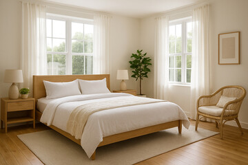 Fototapeta premium Spacious Bedroom with Open Windows and Fresh Vibes
