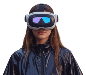 Young Woman in VR Headset with Futuristic Design