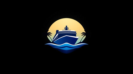Fototapeta premium Silhouette of a ship sailing at sunset with a serene ocean horizon.