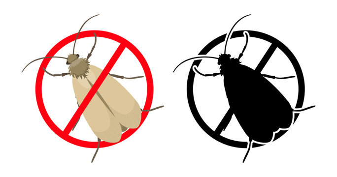Stop clothes moth sign with insect silhouette and color image