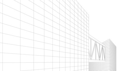 Futuristic Wireframe Skyscrapers – Abstract 3D Architectural Cityscape with Modern Geometric Structures
