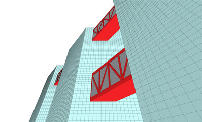 Futuristic Wireframe Skyscrapers – Abstract 3D Architectural Cityscape with Modern Geometric Structures
