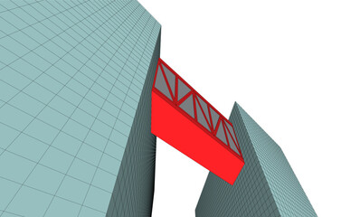 Futuristic Wireframe Skyscrapers – Abstract 3D Architectural Cityscape with Modern Geometric Structures
