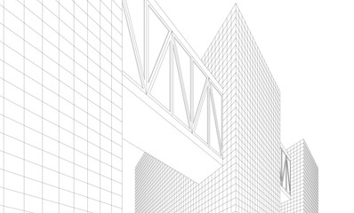 Futuristic Wireframe Skyscrapers – Abstract 3D Architectural Cityscape with Modern Geometric Structures
