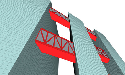Futuristic Wireframe Skyscrapers – Abstract 3D Architectural Cityscape with Modern Geometric Structures
