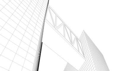 Futuristic Wireframe Skyscrapers – Abstract 3D Architectural Cityscape with Modern Geometric Structures
