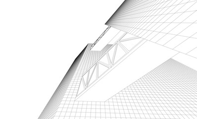 Futuristic Wireframe Skyscrapers – Abstract 3D Architectural Cityscape with Modern Geometric Structures

