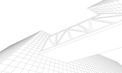 Futuristic Wireframe Skyscrapers – Abstract 3D Architectural Cityscape with Modern Geometric Structures
