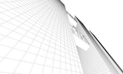 Futuristic Wireframe Skyscrapers – Abstract 3D Architectural Cityscape with Modern Geometric Structures
