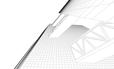 Futuristic Wireframe Skyscrapers – Abstract 3D Architectural Cityscape with Modern Geometric Structures
