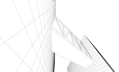 Futuristic Wireframe Skyscrapers – Abstract 3D Architectural Cityscape with Modern Geometric Structures
