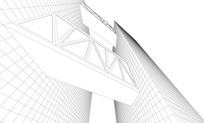 Futuristic Wireframe Skyscrapers – Abstract 3D Architectural Cityscape with Modern Geometric Structures
