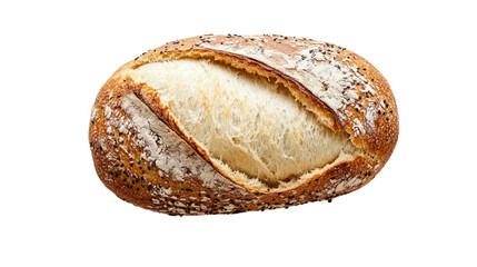 Crusty Oval Artisan Bread Loaf with Seeds Isolated on Transparent Background