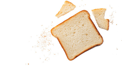 Broken Slice of White Bread with Crumbs on Transparent Background