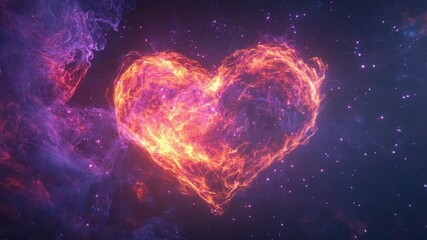 Vibrant heart-shaped nebula glowing in cosmic space, surrounded by colorful stardust and galaxies - Powered by Adobe